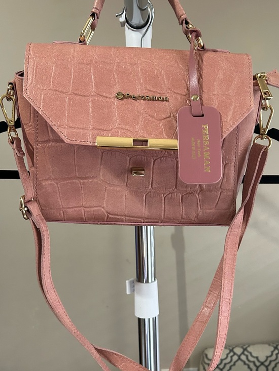 Persaman New York Handbags - Persaman New York Baby Pink Croc-Embossed Top Handle Satchel with Gold Accents
